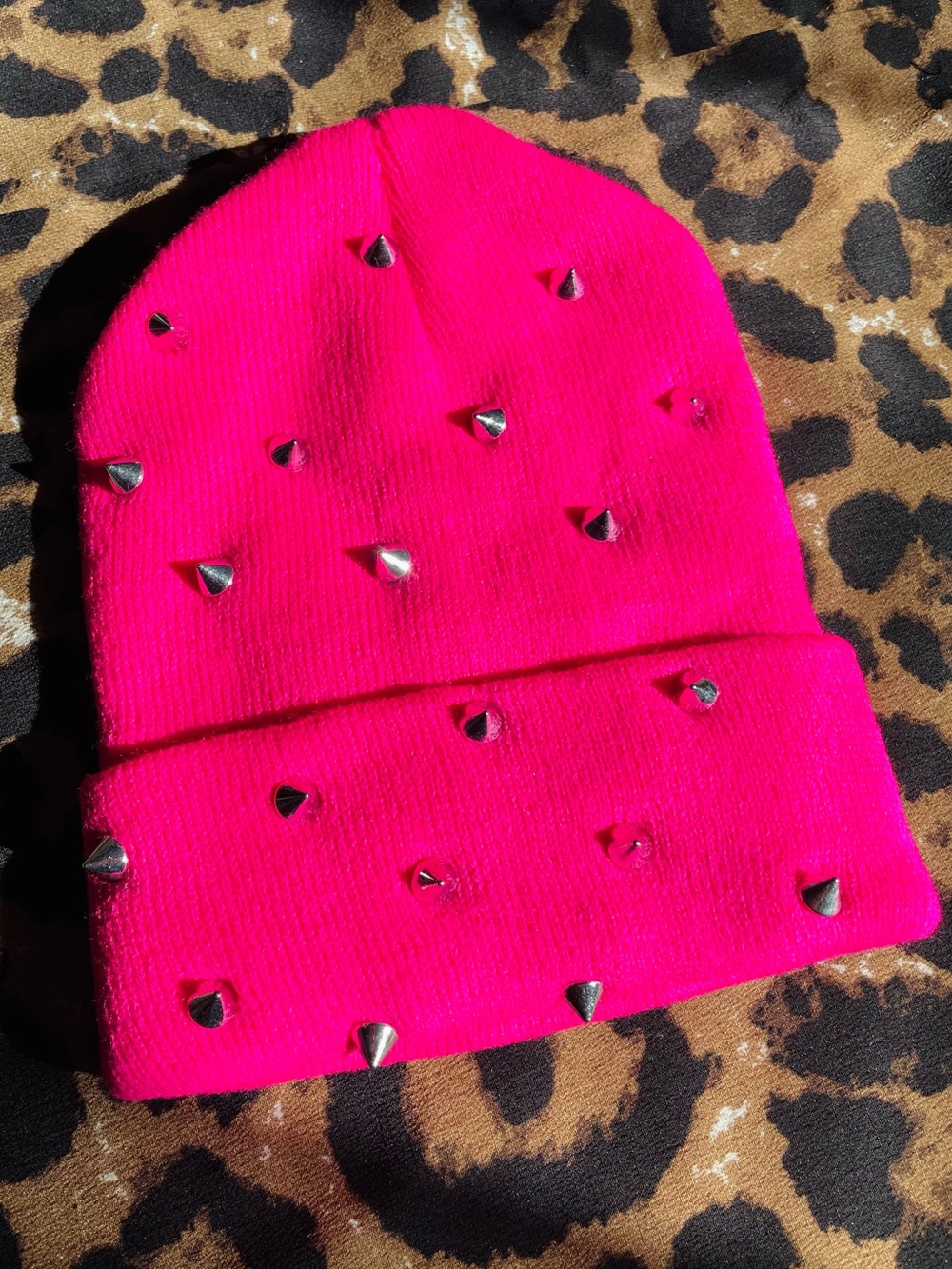 Neon Hot Pink Studded Beanie Hat - NWOT